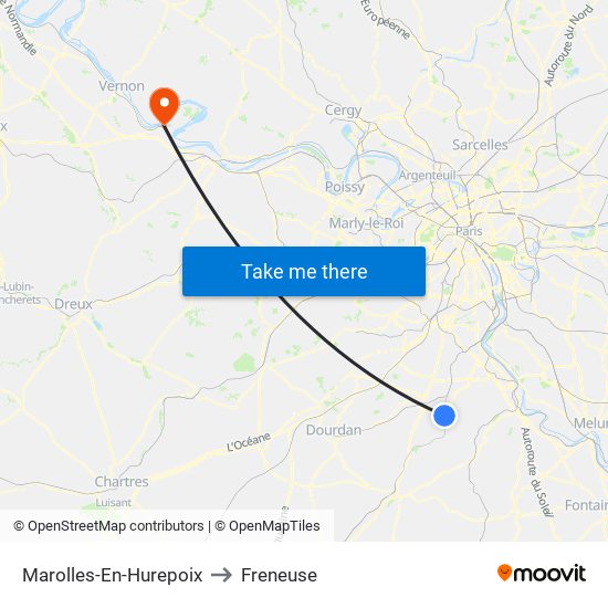 Marolles-En-Hurepoix to Freneuse map