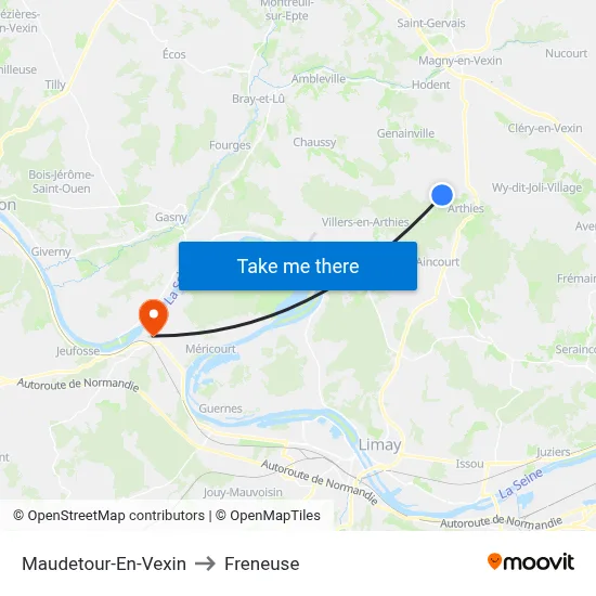 Maudetour-En-Vexin to Freneuse map