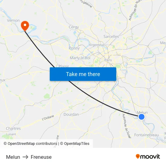 Melun to Freneuse map