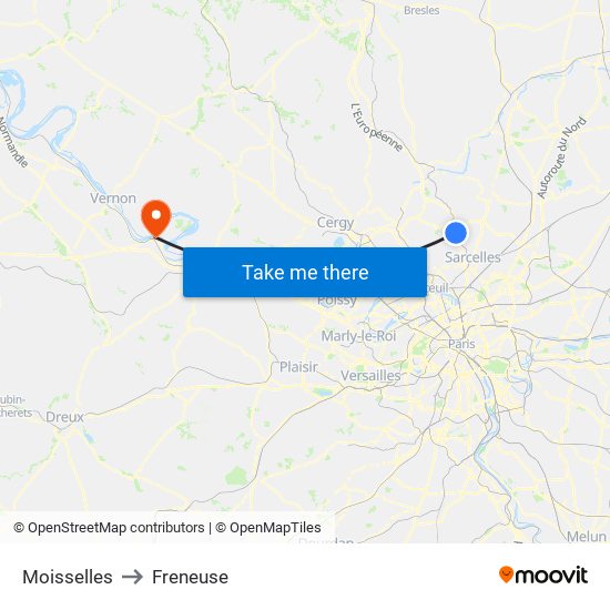 Moisselles to Freneuse map