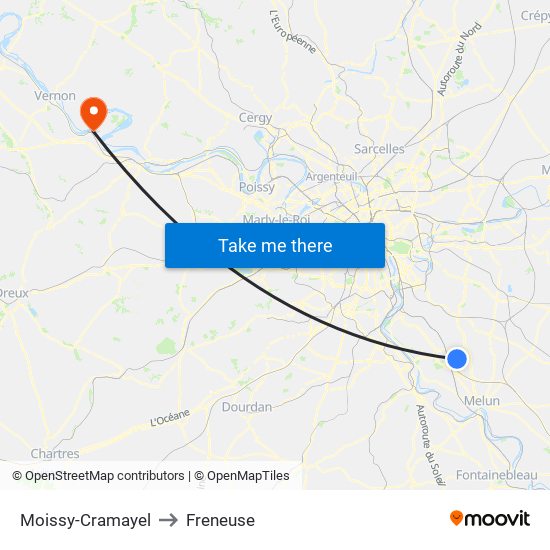 Moissy-Cramayel to Freneuse map