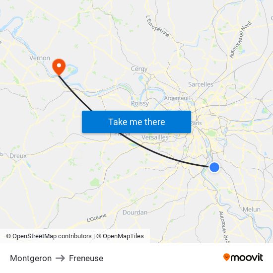 Montgeron to Freneuse map