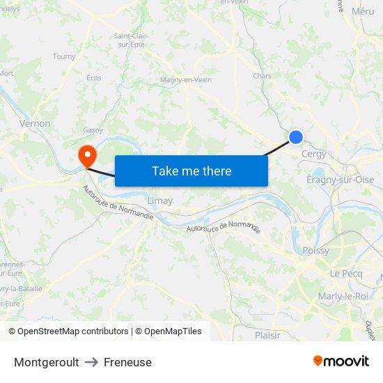 Montgeroult to Freneuse map