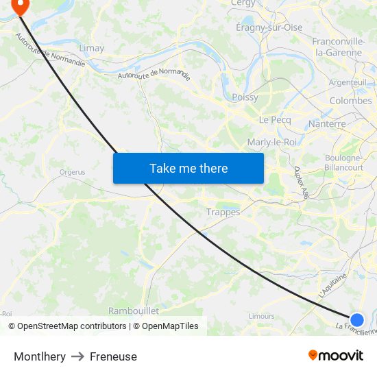 Montlhery to Freneuse map