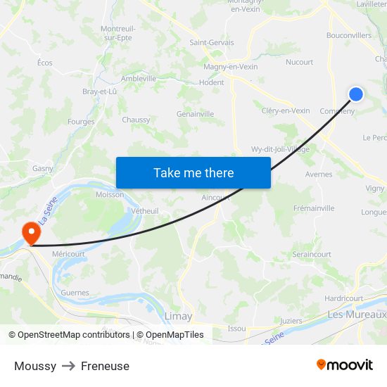 Moussy to Freneuse map