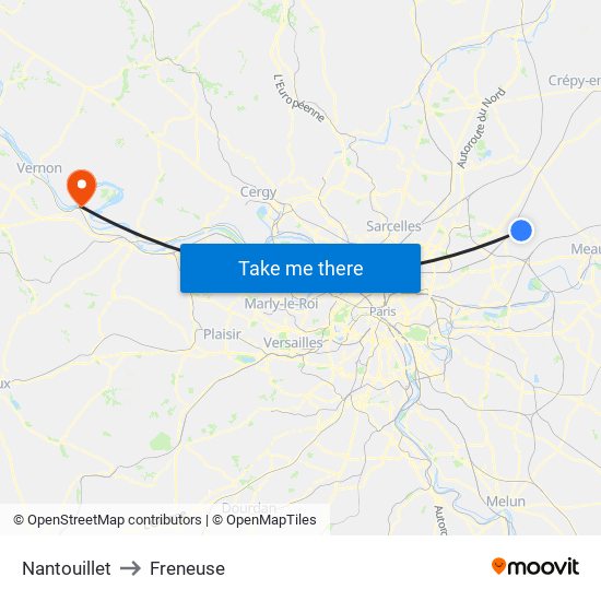 Nantouillet to Freneuse map