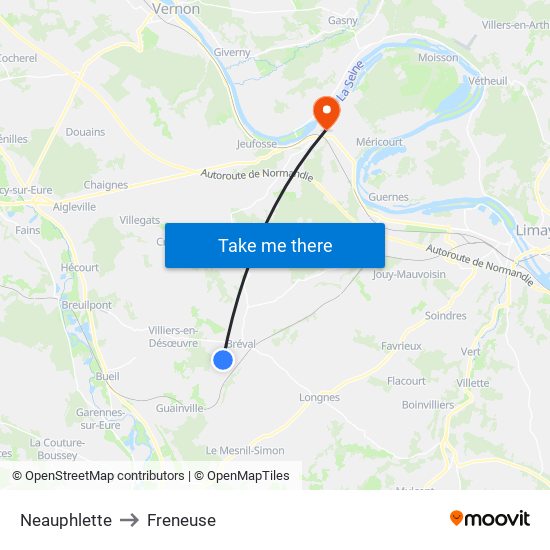 Neauphlette to Freneuse map