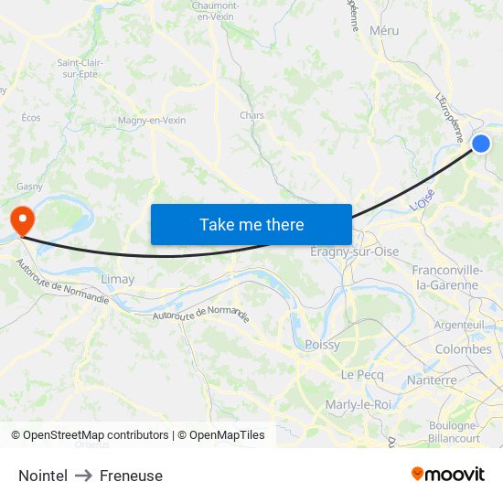 Nointel to Freneuse map