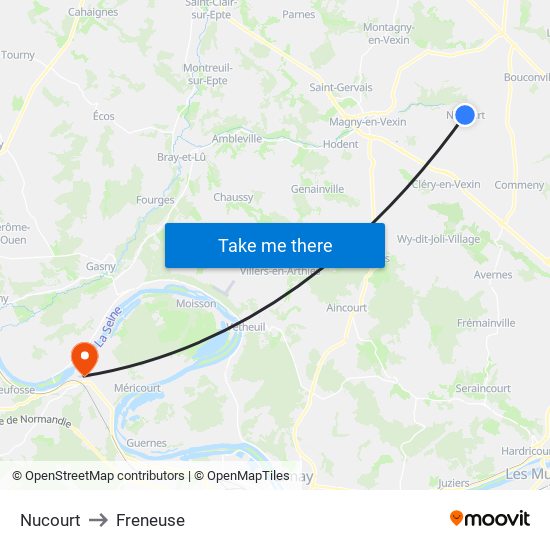 Nucourt to Freneuse map