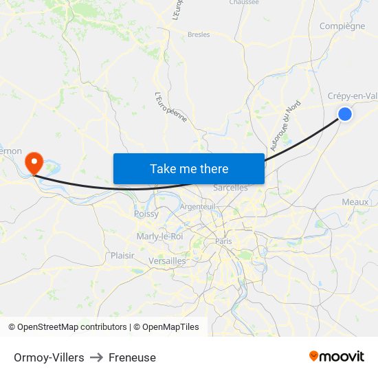 Ormoy-Villers to Freneuse map