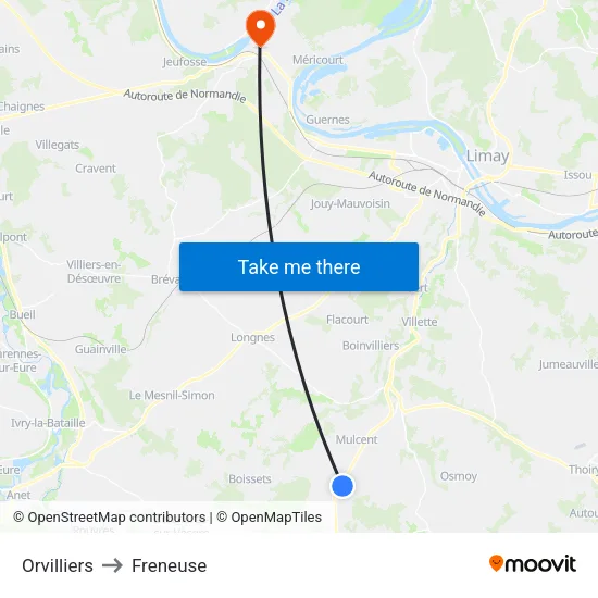 Orvilliers to Freneuse map