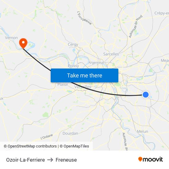 Ozoir-La-Ferriere to Freneuse map