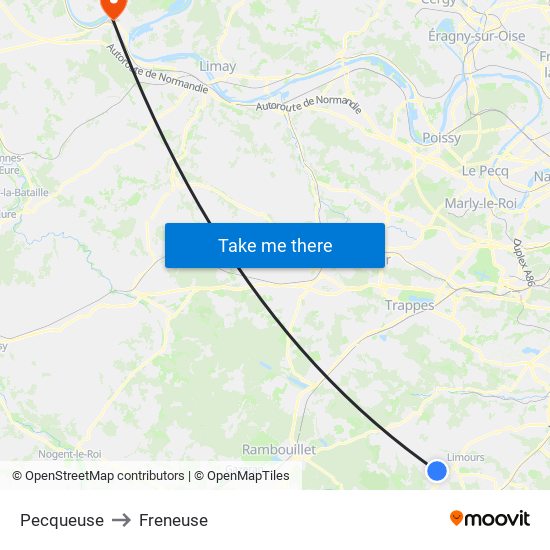 Pecqueuse to Freneuse map