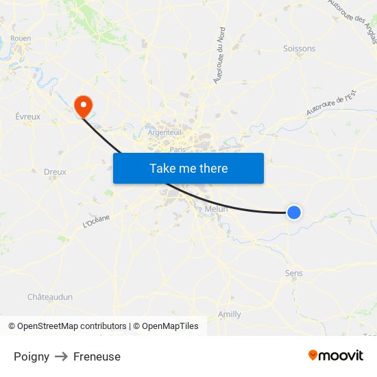 Poigny to Freneuse map