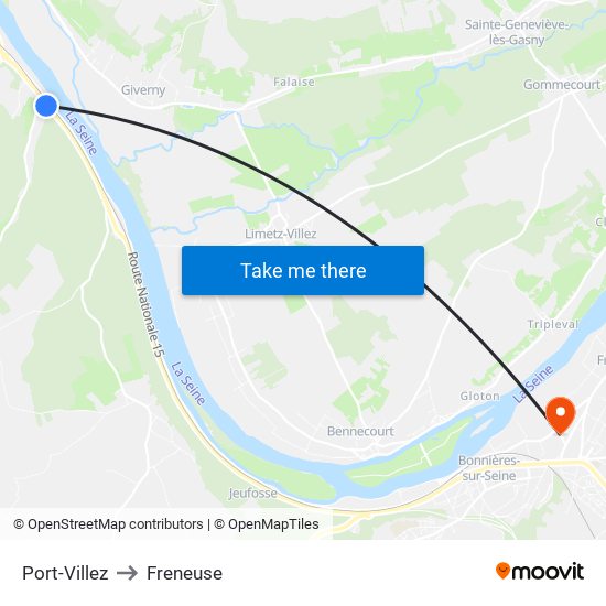 Port-Villez to Freneuse map