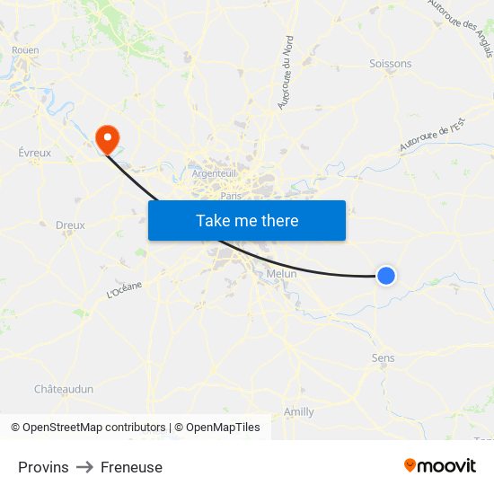 Provins to Freneuse map