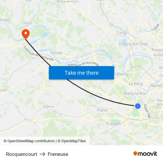Rocquencourt to Freneuse map