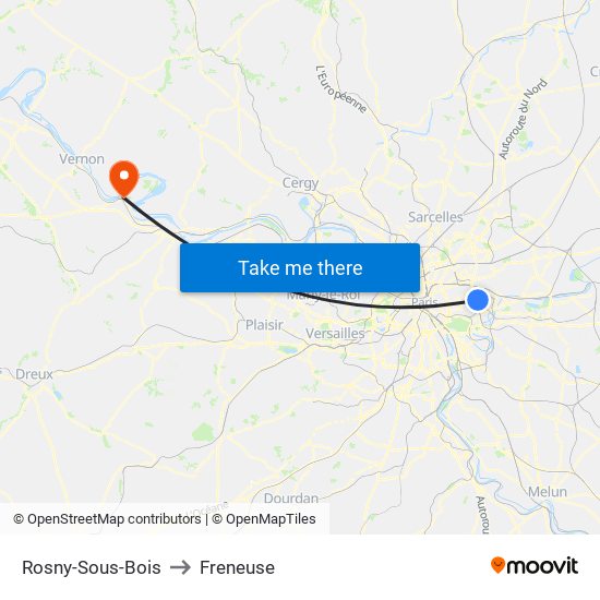 Rosny-Sous-Bois to Freneuse map