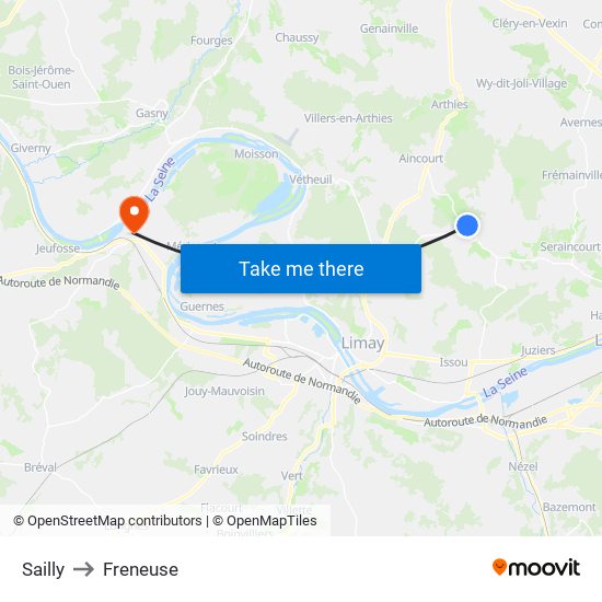 Sailly to Freneuse map