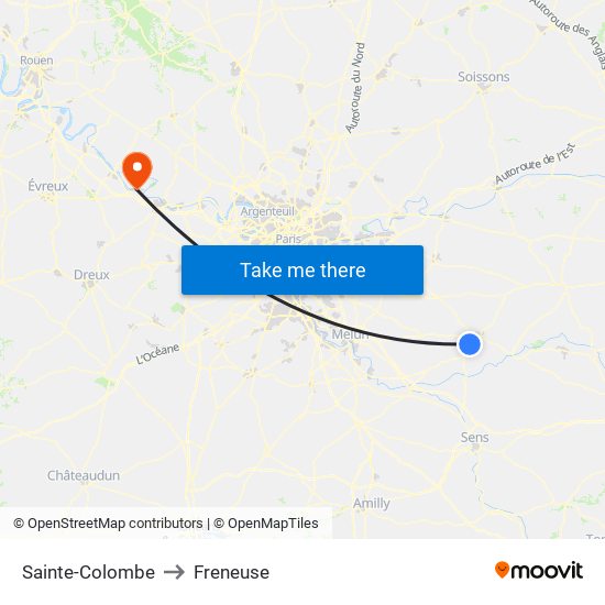 Sainte-Colombe to Freneuse map