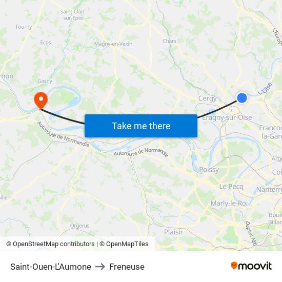 Saint-Ouen-L'Aumone to Freneuse map