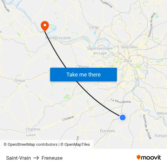 Saint-Vrain to Freneuse map