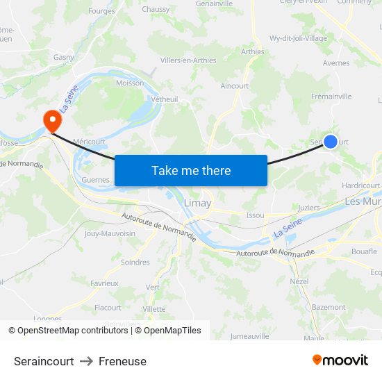 Seraincourt to Freneuse map