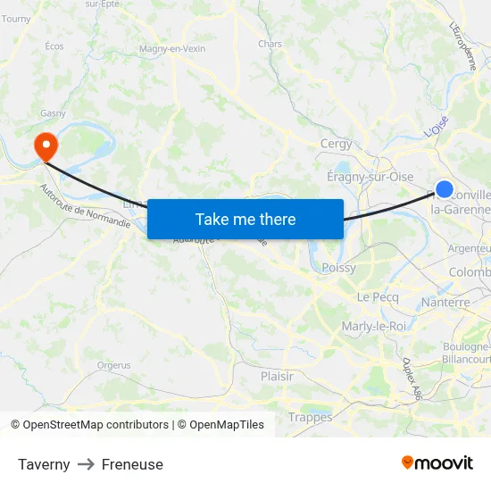 Taverny to Freneuse map