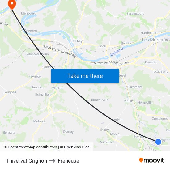 Thiverval-Grignon to Freneuse map