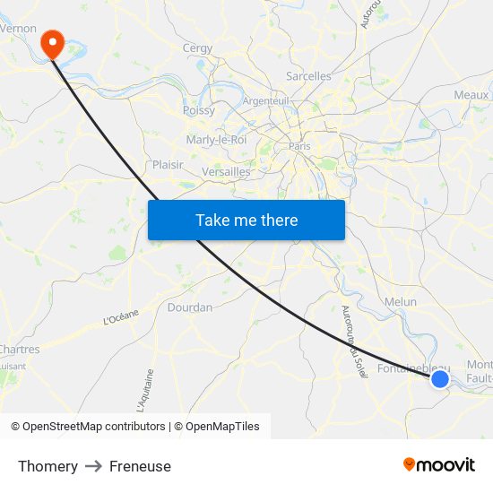 Thomery to Freneuse map