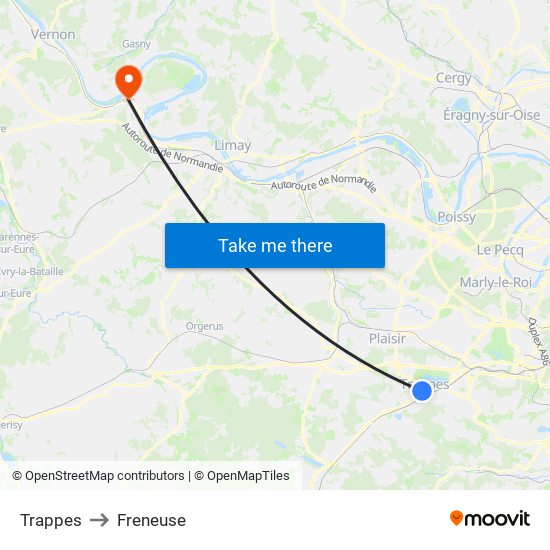 Trappes to Freneuse map