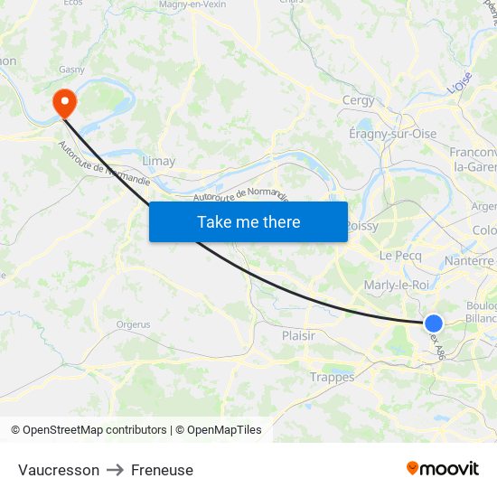 Vaucresson to Freneuse map