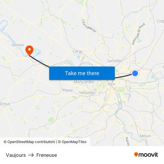 Vaujours to Freneuse map