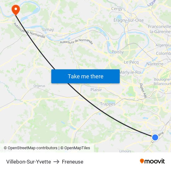 Villebon-Sur-Yvette to Freneuse map