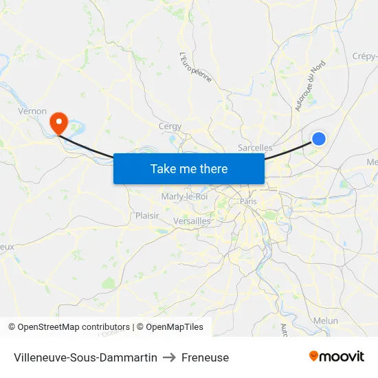Villeneuve-Sous-Dammartin to Freneuse map