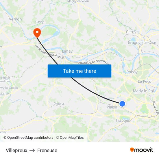 Villepreux to Freneuse map