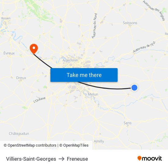 Villiers-Saint-Georges to Freneuse map