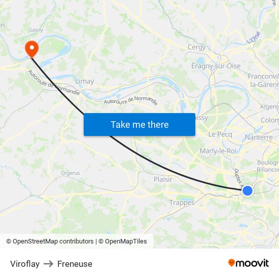 Viroflay to Freneuse map