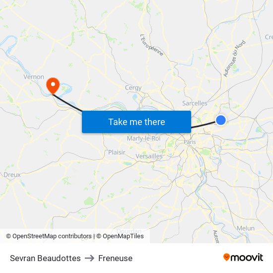 Sevran Beaudottes to Freneuse map