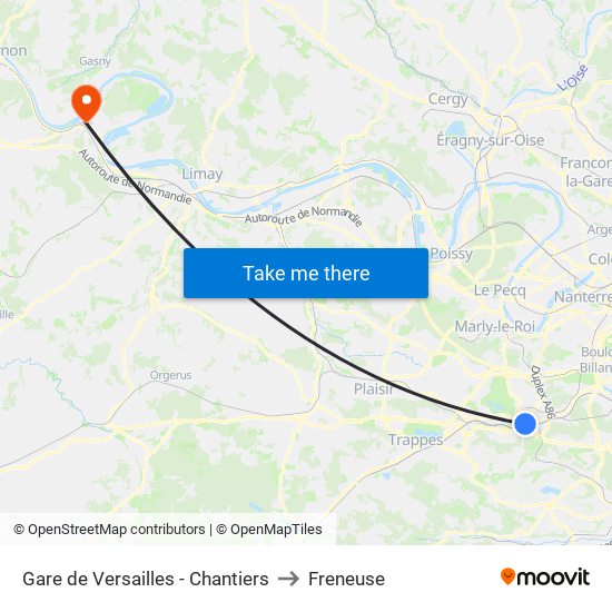 Gare de Versailles - Chantiers to Freneuse map