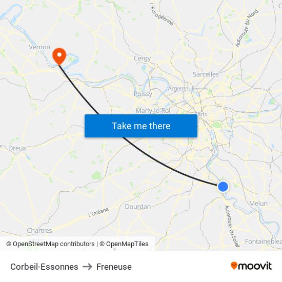 Corbeil-Essonnes to Freneuse map