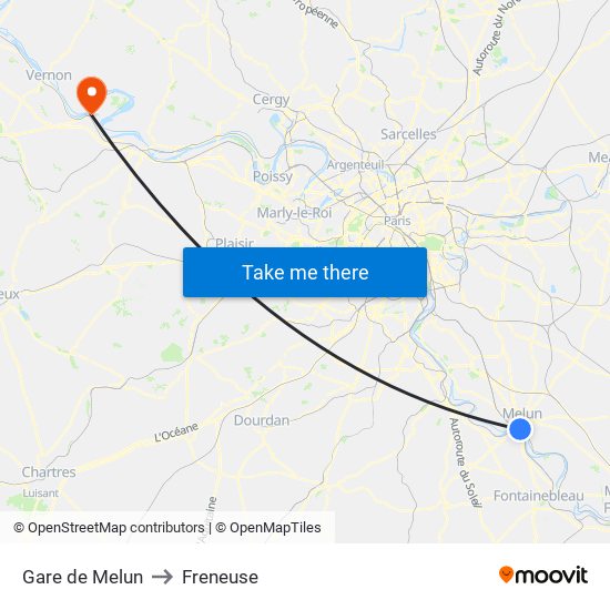 Gare de Melun to Freneuse map