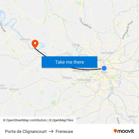 Porte de Clignancourt to Freneuse map