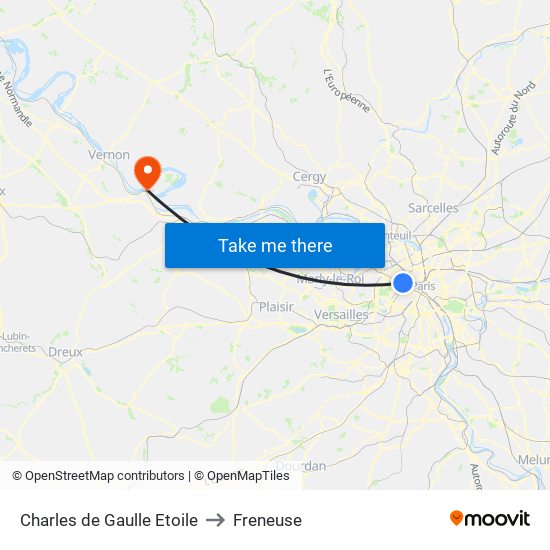 Charles de Gaulle Etoile to Freneuse map