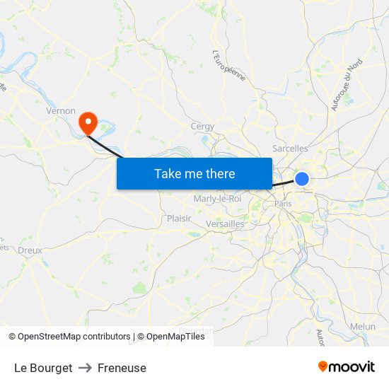Le Bourget to Freneuse map