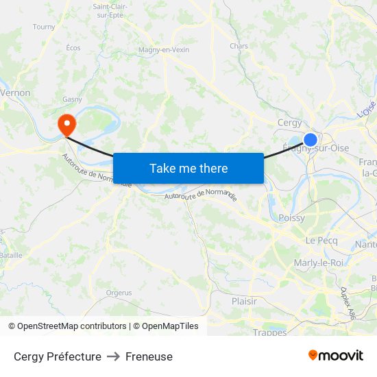 Cergy Préfecture to Freneuse map