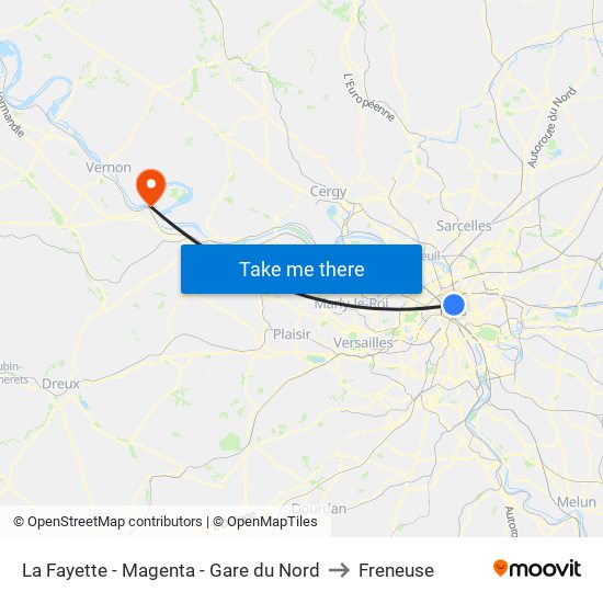 La Fayette - Magenta - Gare du Nord to Freneuse map