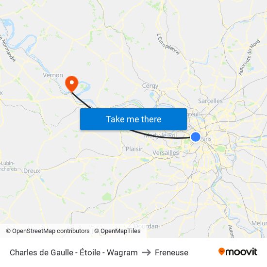 Charles de Gaulle - Étoile - Wagram to Freneuse map