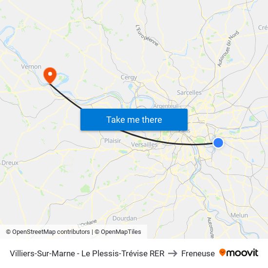 Villiers-Sur-Marne - Le Plessis-Trévise RER to Freneuse map