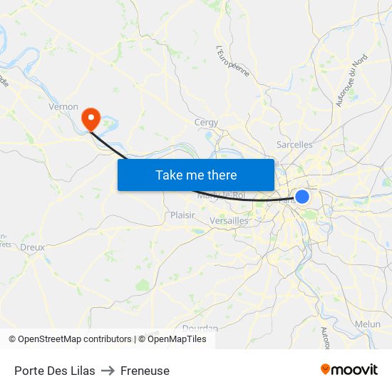 Porte Des Lilas to Freneuse map